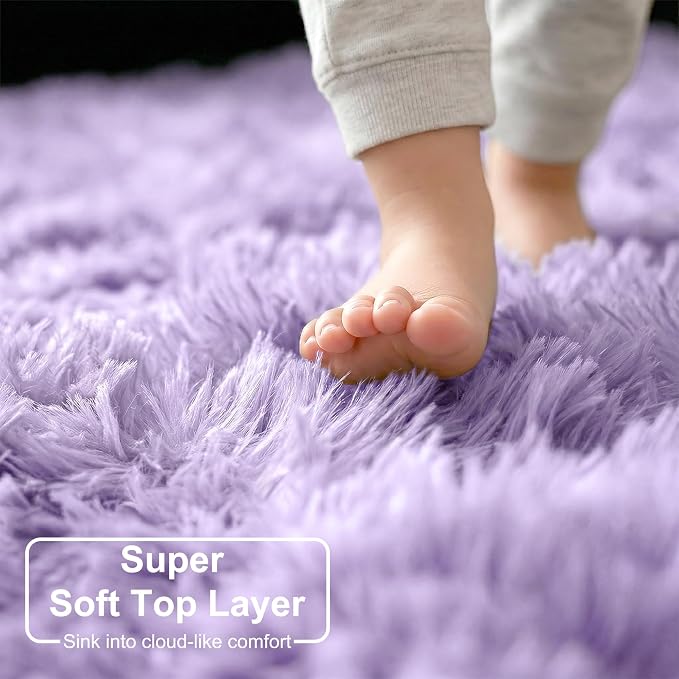 Amdrebio Light Purple Lavender Fluffy Round Rug 4Ft - Image 5