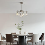 6 Light Modern Brushed Nickel Pendant Light Fixture For Dining Room，Contemporary Kitchen Light Fixtures Brushed Nickel，Adjustable Height Farmhouse Dining Chandeliers Over Table，With Glass Shade