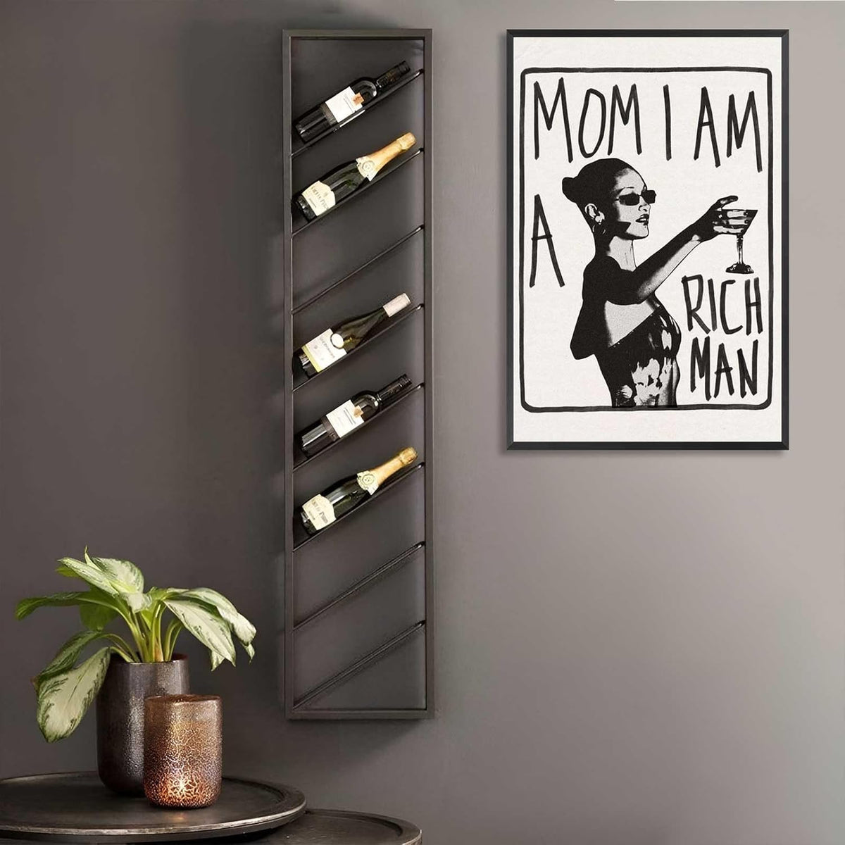 Mom I Am A Rich Man Aesthetic Retro Music Goblet Poster Feminist canvas Wall Art Vintage Bar Cart Wall Decor Preppy Dorm Decor Unique Wall Art prints painting 24x36in Framed