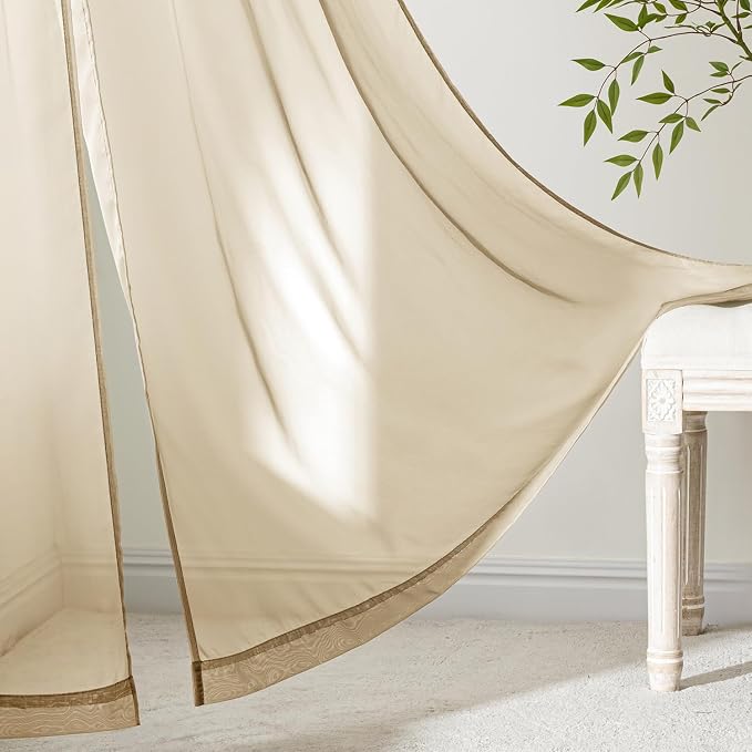 MIULEE Beige Sheer Curtains 102 Inches Long 4 Panels 42 x 102 Inches | Light - Image 6