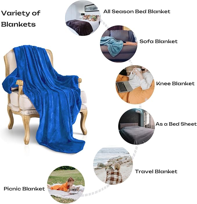Royal blue Fleece Plush Throw Blanket 90"x90"for Couch Fuzzy Cozy Flannel | - Image 4
