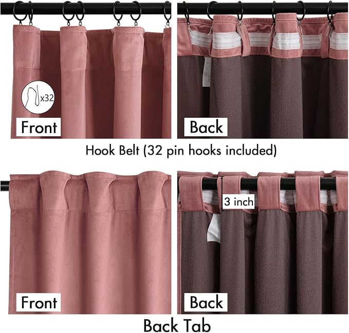 MIULEE Velvet Curtains 50W x 84L 2 Panels Dusty Rose Blackout Curtains | Luxury - Image 3