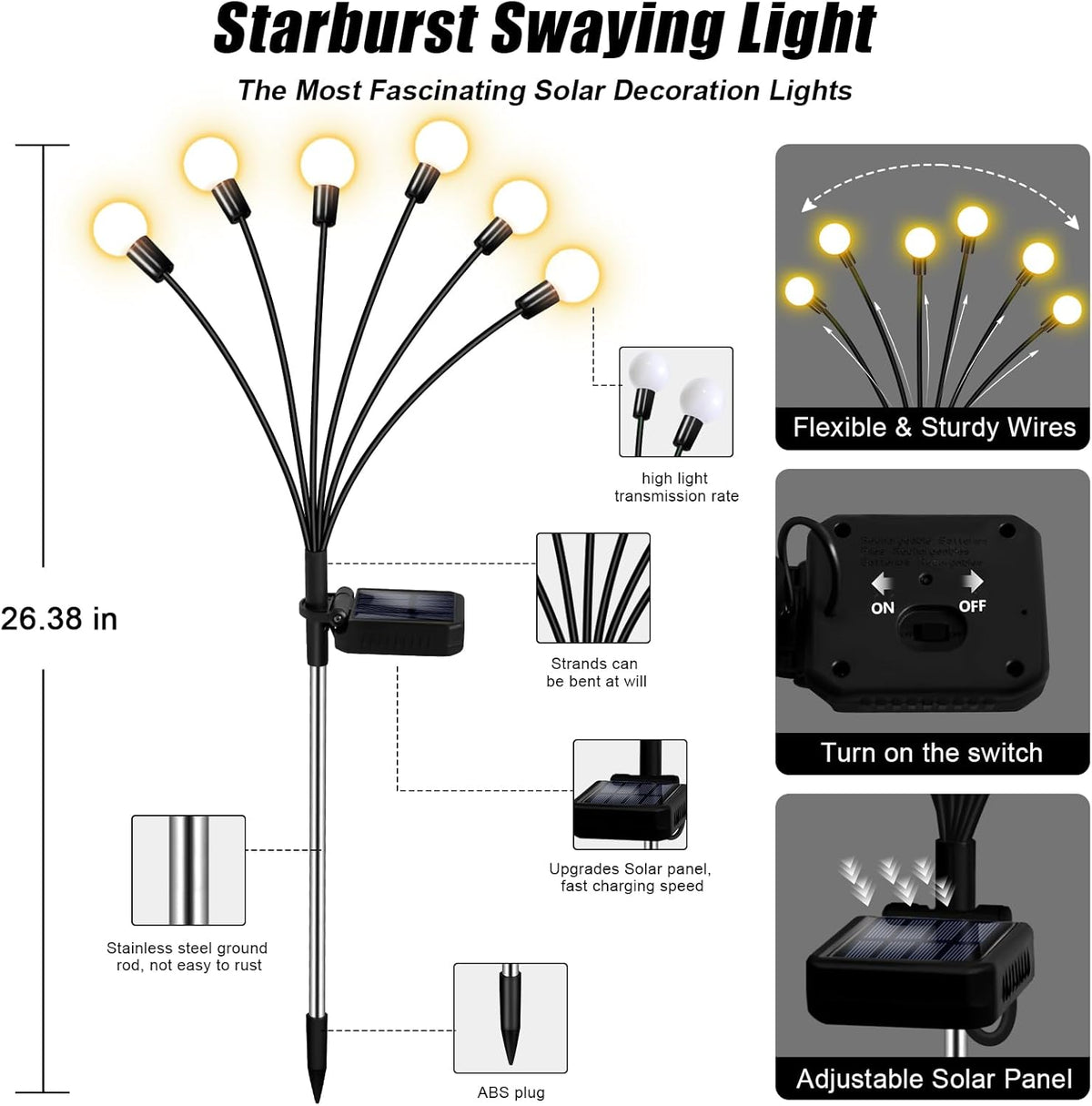 Solar Garden Lights Outdoor, 10 Pack 60LED Waterproof Solar Powered Lights for Yard Pathway Patio, Swaying Lawn Decor as Gardening Gifts for Women Holiday