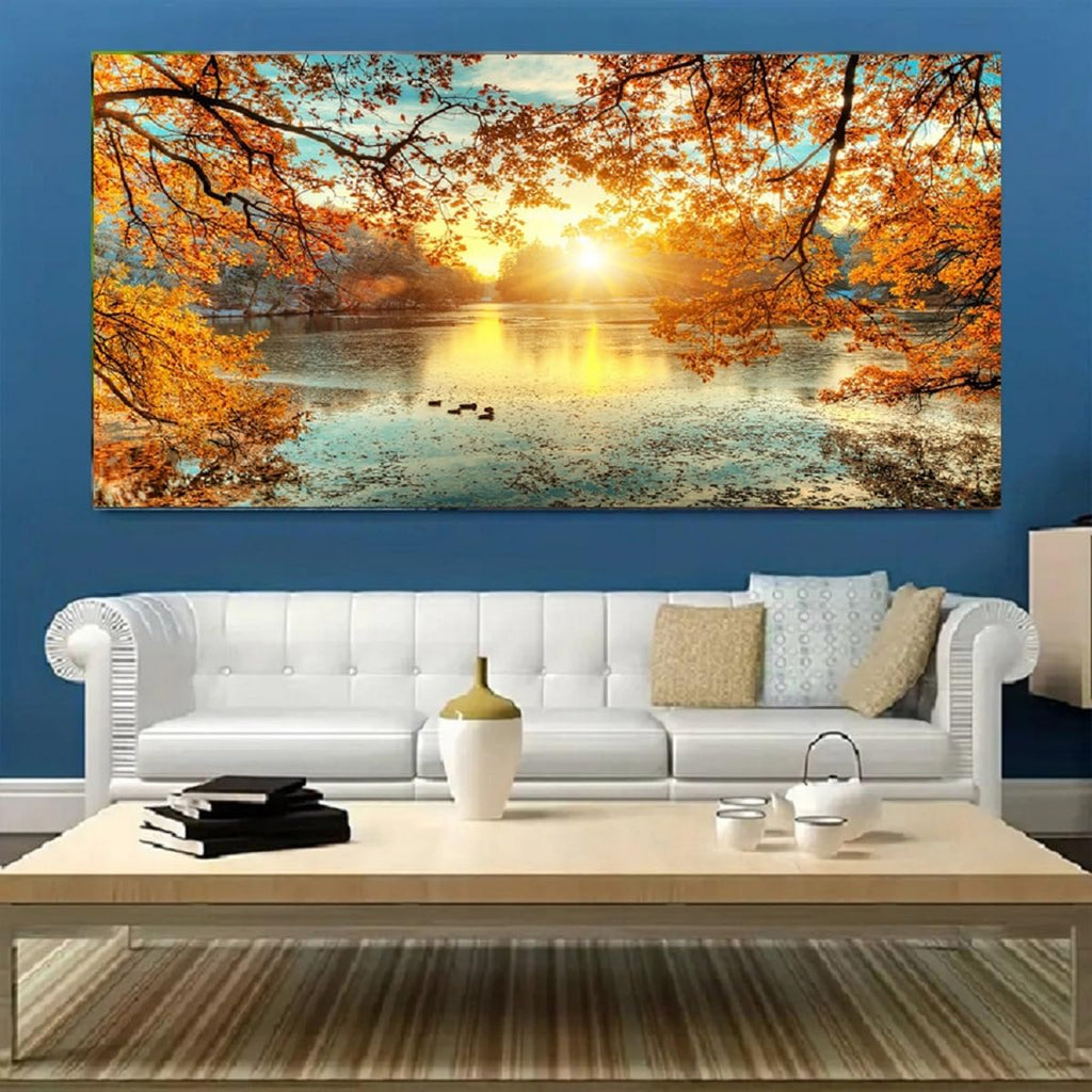 Yxbhhym-Landscape Tree Canvas Wall Art Fall Forest Sunset Wall Decor Poster Lake Water Pictures for bedroom wall decor Natural Scenery Paintings Artwork Modern Living Room Decor Home Office Decoration
