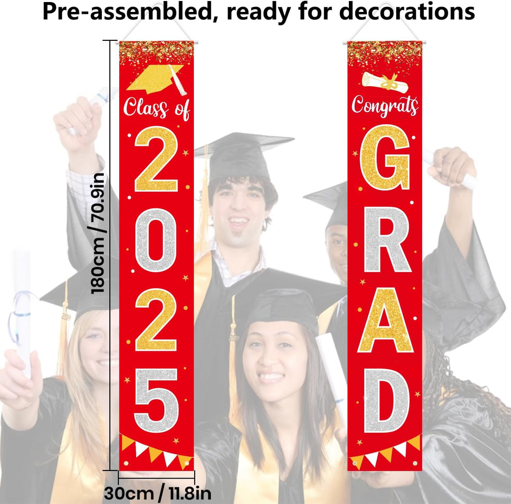 Graduation Decorations 2025 GRAD Banner Red Porch Door Sign Welcome Banner For Indoor Outdoor Wall Graduation Decorations Class of 2025