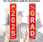 Graduation Decorations 2025 GRAD Banner Red Porch Door Sign Welcome Banner For Indoor Outdoor Wall Graduation Decorations Class of 2025
