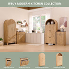 71" Tall Arched Bathroom Storage Cabinet, Modern Fluted Storage Cabinet w/Doors, 3 Adjustable Shelves, 6 Door Shelves, Wood Freestanding Cabinet for Bathroom, Entryway, Hallway, Natural