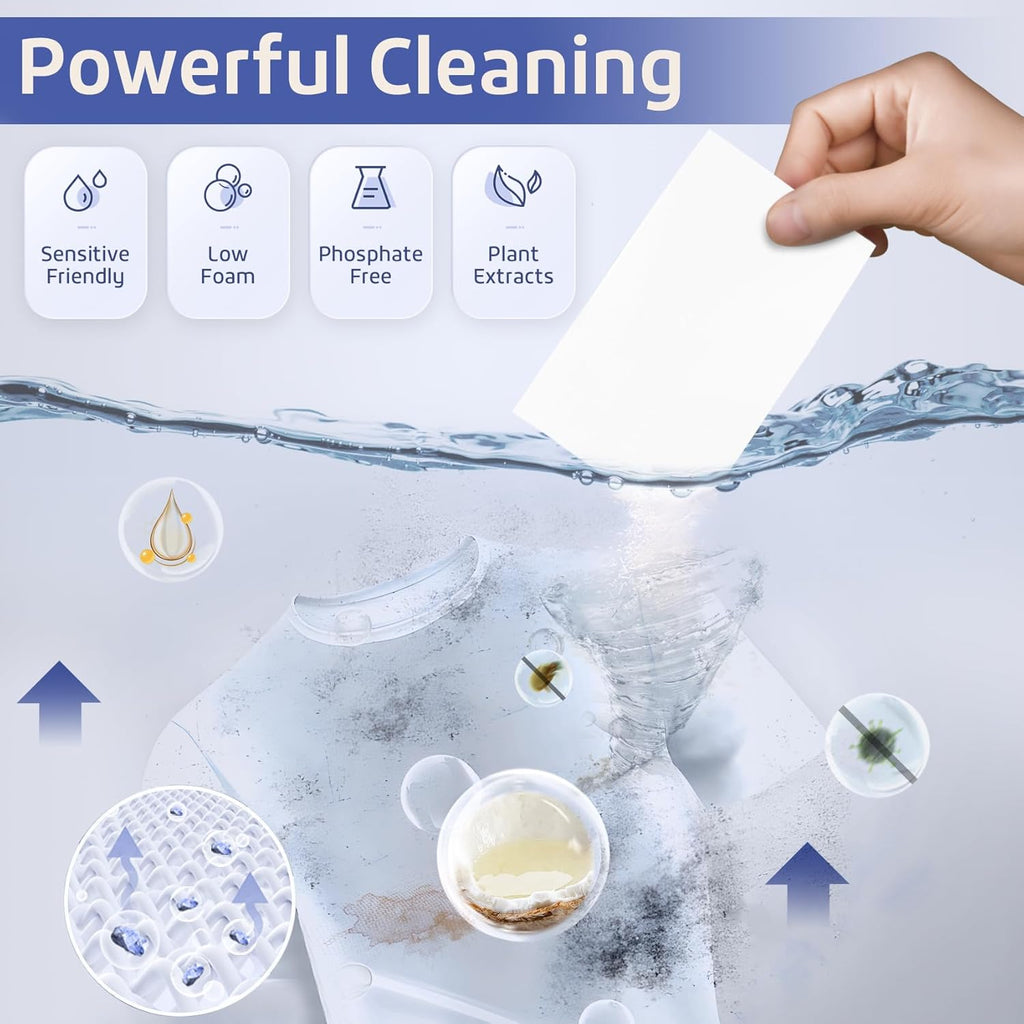 Poesie Laundry Detergent Sheet Ocean Breeze Scent 160 Loads Portable Non-Plastic Drawer Box Travel-Friendly Liquidless Portable No Mess Laundry Soap Strips for Home Dorm RV Outdoor Trip