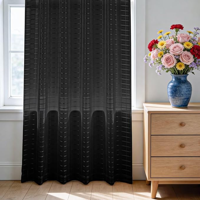 SpaceDresser Check Sheer Curtains 63 Inches Long - Image 3