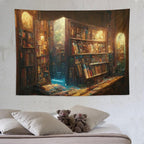 Kurtect Bookshelf Tapestry,Vintage Style Library Watercolor Art Theme Pattern Print Tapestries for Party Beach Picnic Blankets Tablecloths Living Room Wall Deocr, 60x80 in