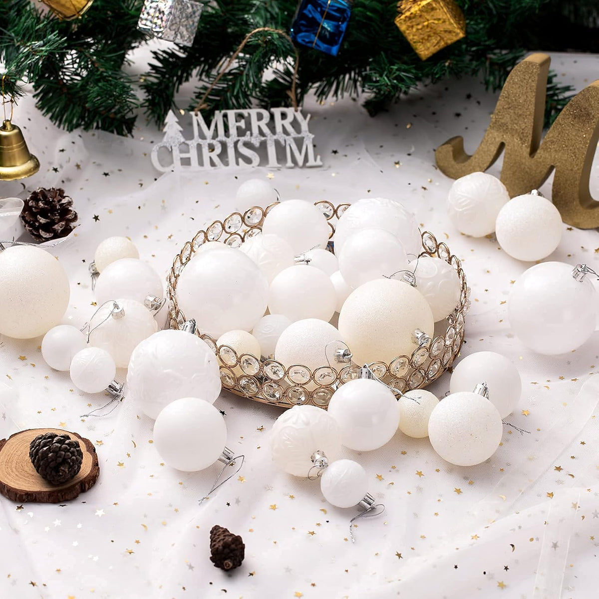 Christmas Ornaments for Xmas Trees,White Shatterproof Christmas Ball Ornaments