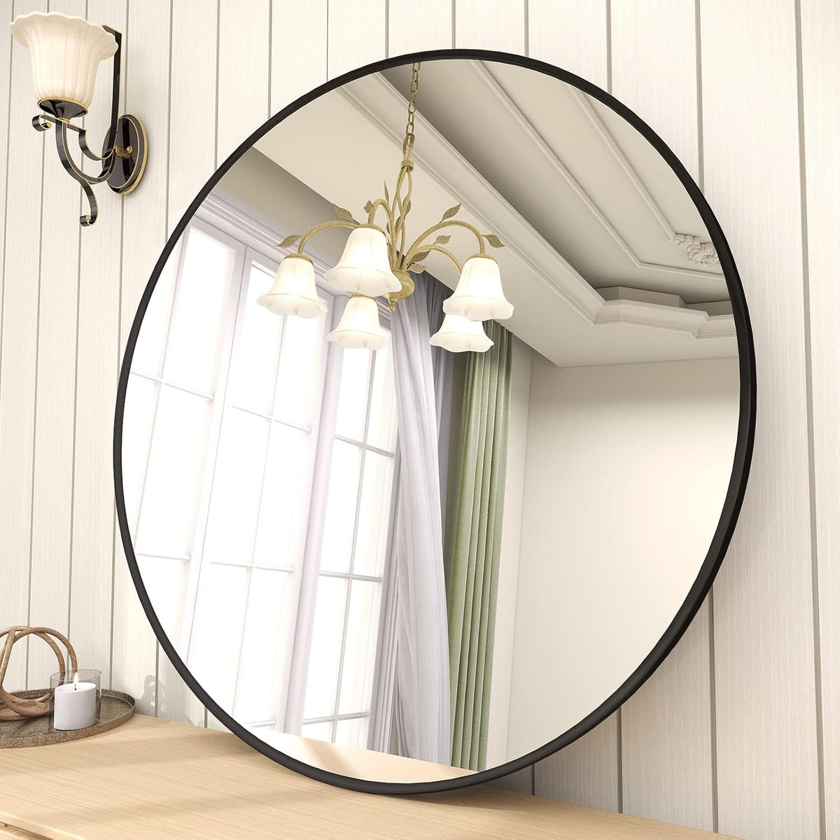 BEAUTYPEAK Circle Mirror Black 36 Inch Wall Mounted Round Mirror with Brushed Metal Frame for Bathroom, Vanity, Living Room, Bedroom, Entryway Wall Decor (Black, 36 Inches)