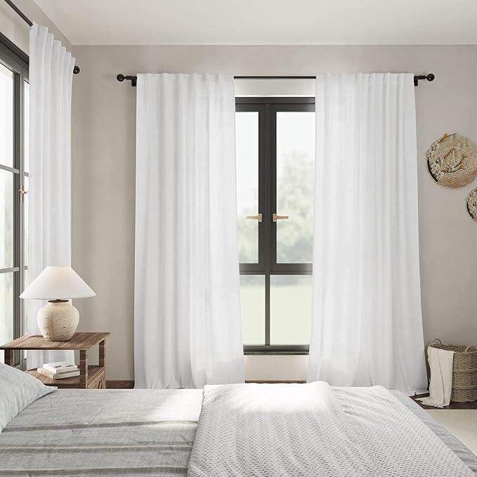 White Linen Curtains for Living Room 101 Inches Long Extra Long Back Tab - Image 7