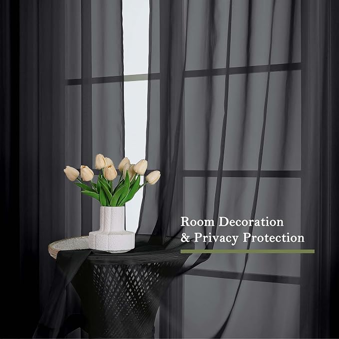 Black Sheer Curtains 120 Inches Long 2 Panels, Balance Light & Privacy Voile - Image 6