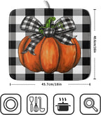 Fall Pumpkin Dish Drying Mat for Kitchen Counter Black White Buffalo Check Thanksgiving Super Absorbent Reversible Microfiber Kitchen Countertop Protector Dishes Pad Small 16x18 inch