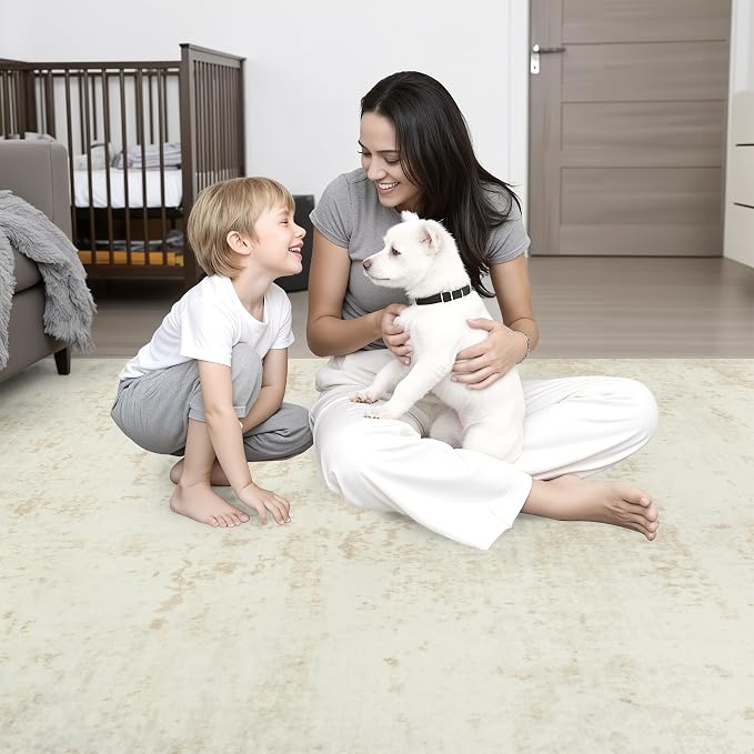 2.6x10 Washable Runner Rug:Modern Abstract Indoor Soft Carpet Beige | - Image 10
