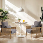 VINGLI Boho Braid Accent Armchairs Set of 2,Mid-Century Modern Chiars with Solid Wooden Armrest,Comfy Louge Cushion Chairs with Waist Pillow for Bedroom,Living Room,Reading Room, Gray
