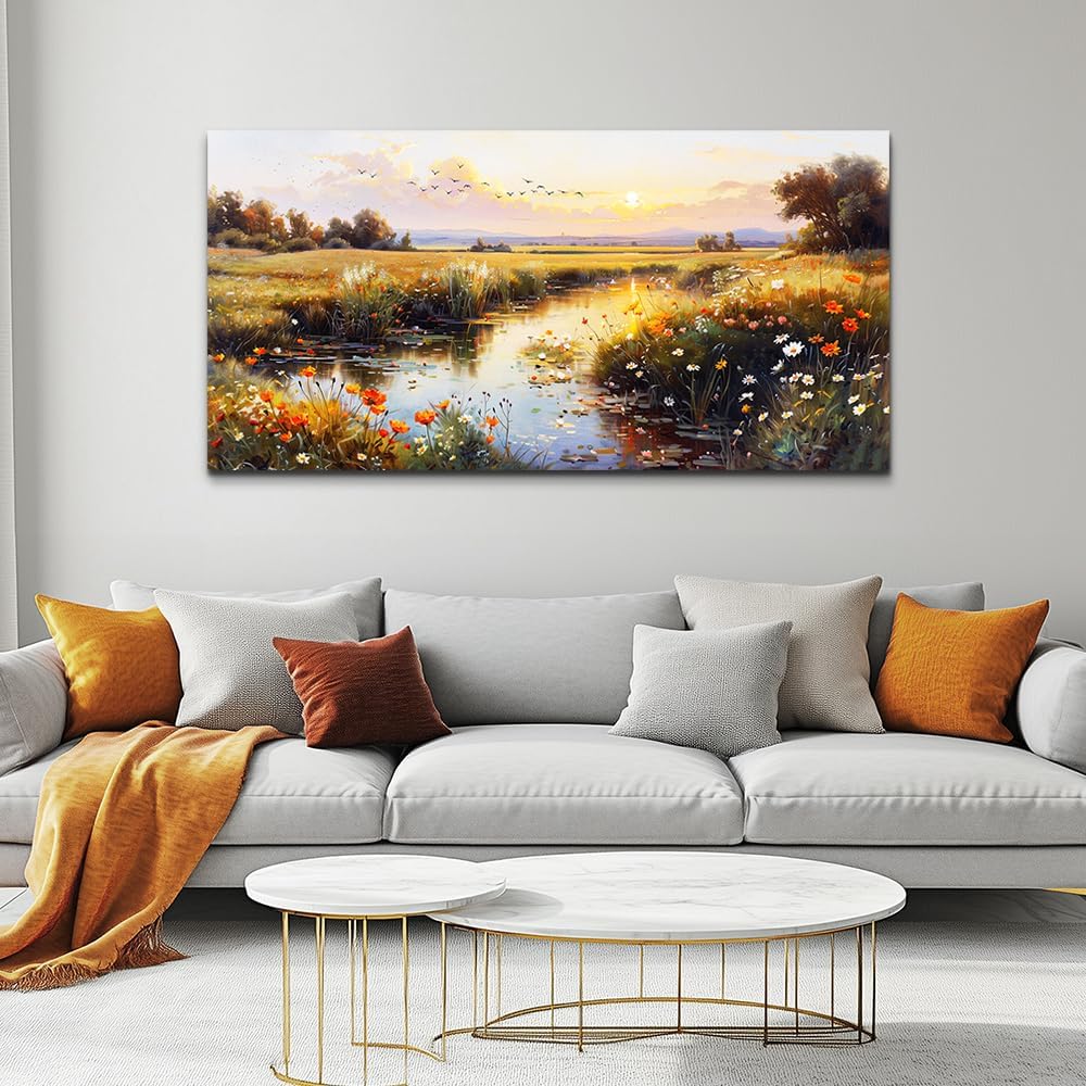 ZUITINGHUA Large Wall Decor For Living Room Canvas Wall Art For Office Modern Wall Decorations For Bedroom Rivers Landscape Painting Farmhouse Pictures Artwork Room Home Decor 24x48 In