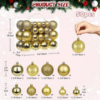 50pcs Gold Christmas Ball Ornaments Large Shatterproof Christmas Tree Decorations Xmas Tree Ornaments Balls with Hanging Loop for Xmas Wedding Holiday Party Wreath Home Decor