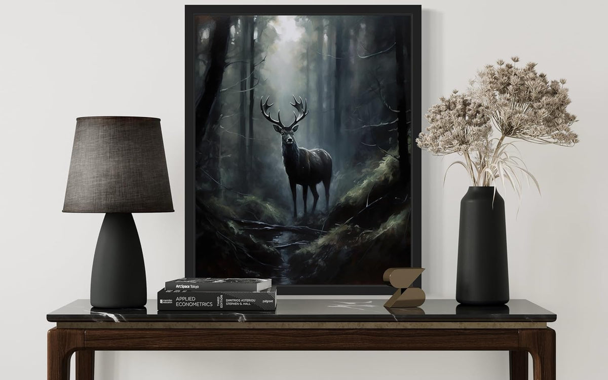 Deer in Forest Poster Art Print, Halloween Scary Vintage Wall Art Academia Spooky Painting Decoration for Horror Prints, Gothic Posters Bedroom Decor 89 (Deer in Forest, 8 x 10 inches, Unframed)