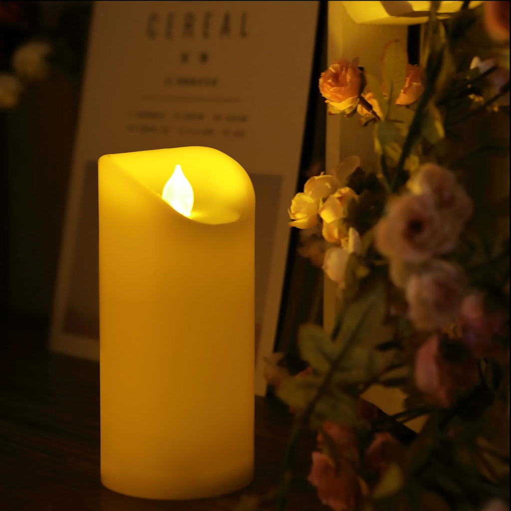 CANDLE CHOICE Outdoor Battery Operated Flameless Candles with Remote Timer Waterproof Flickering Plastic Electric LED Pillar Lights for Lantern Patio Garden Wedding Party Decorations 3x7 Inches 2 PCS