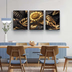 Yxbhhym Bedroom Wall Art Sunflower Canvas wall Art for living room Black and Gold Wall Décor pictures Leaf Artwork Paintings Flower Poster Prints Dining Room Office Décor Bathroom Decorations