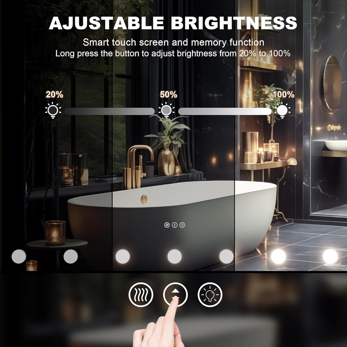 Hasipu LED Bathroom Mirror with Lights, 84" x 40" Hollywood Wall-Mounted Bathroom Mirror with 34 Dimmable Bulbs, 3 Colors Modes, Touch Control, Anti-Fog, Memory Function, Shatter-Proof, ETL Listed