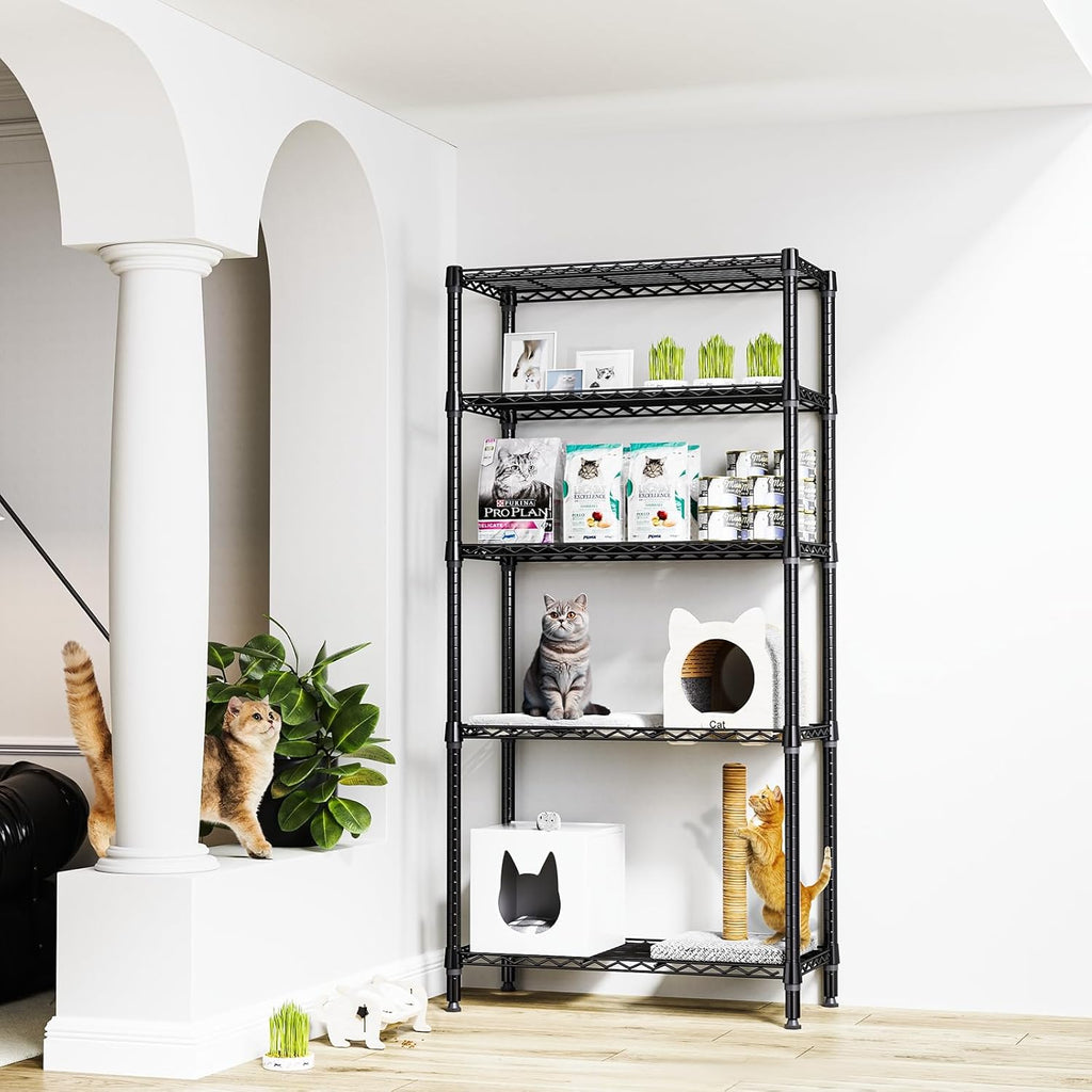 1250 lbs 5 Tier Shelf Metal Storage Shelves Shelving Wire Rack Heavy Duty Closet Organizers for Garage Kitchen Bathroom Laundry Black 15.7" D x 33.5" W x 68.5" H