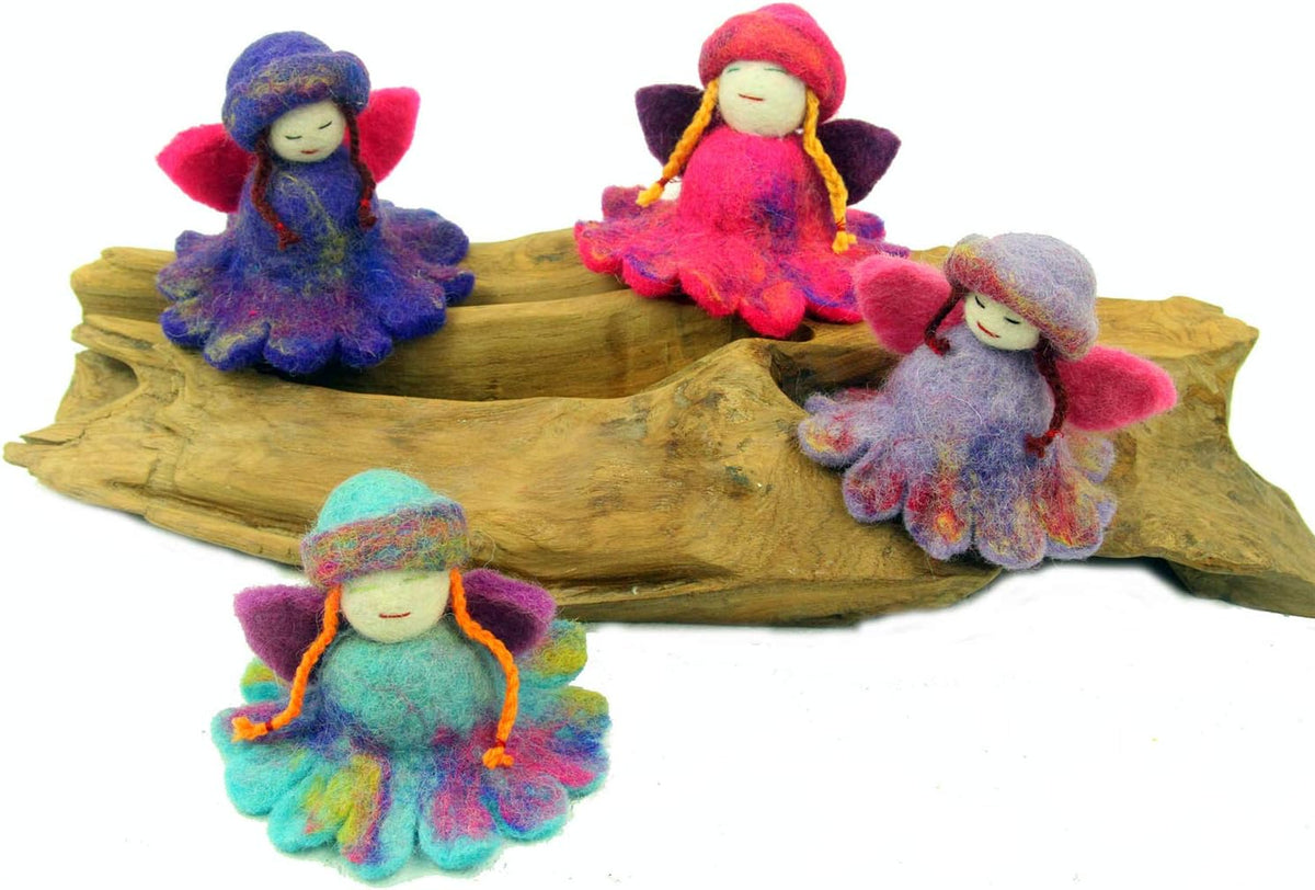 Hand Felted Colorful Flower Fairies - Set of 4 - Global Groove