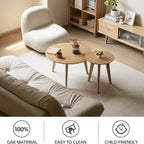 100% Solid Oak Wood Coffee Table Set, Round Coffee Table Combo Side Table w/Solid Wood Legs, Mid Century Table Sturdy Tables for Bedroom Balcony Living Room (Natural, 3 Pieces)