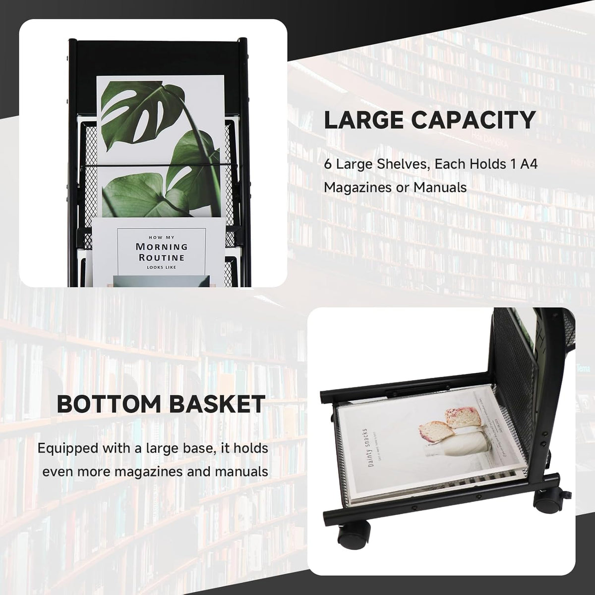 Floor-Standing Magazine Rack 6-Layer with Wheels, Brochure Display Stand for Exhibitions, Office, and Any Organization Requiring Information Display