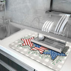 Patriotic Dish Drying Mat for Kitchen Counter Cute Stars 4th of July Holiday Absorbent Reversible Microfiber Kitchen Countertop Protector Dishes Pad Large 18x24 inch