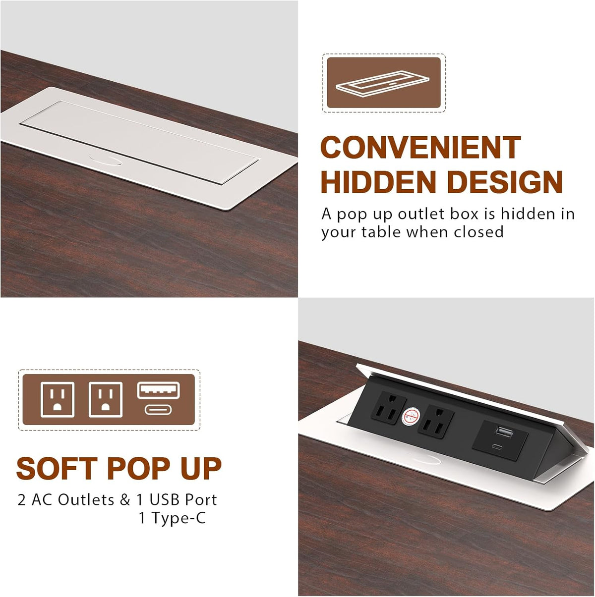 HIFYOBRO 24" Tall End Table with 2 Drawers and Charging Station, Type-C & USB Port & Power outlets, Wooden Storage Cabinet, 21" W Large Side Table with Storage for Living Room and Bedroom (Espresso)