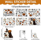 Halloween Ghost Window Clings for Glass 6 Sheets Cute Window Decals Spooky Window Stickers Pumpkin Spider Windows Cling for Halloween Fall Party Home School Office Glass Supplies Decorations