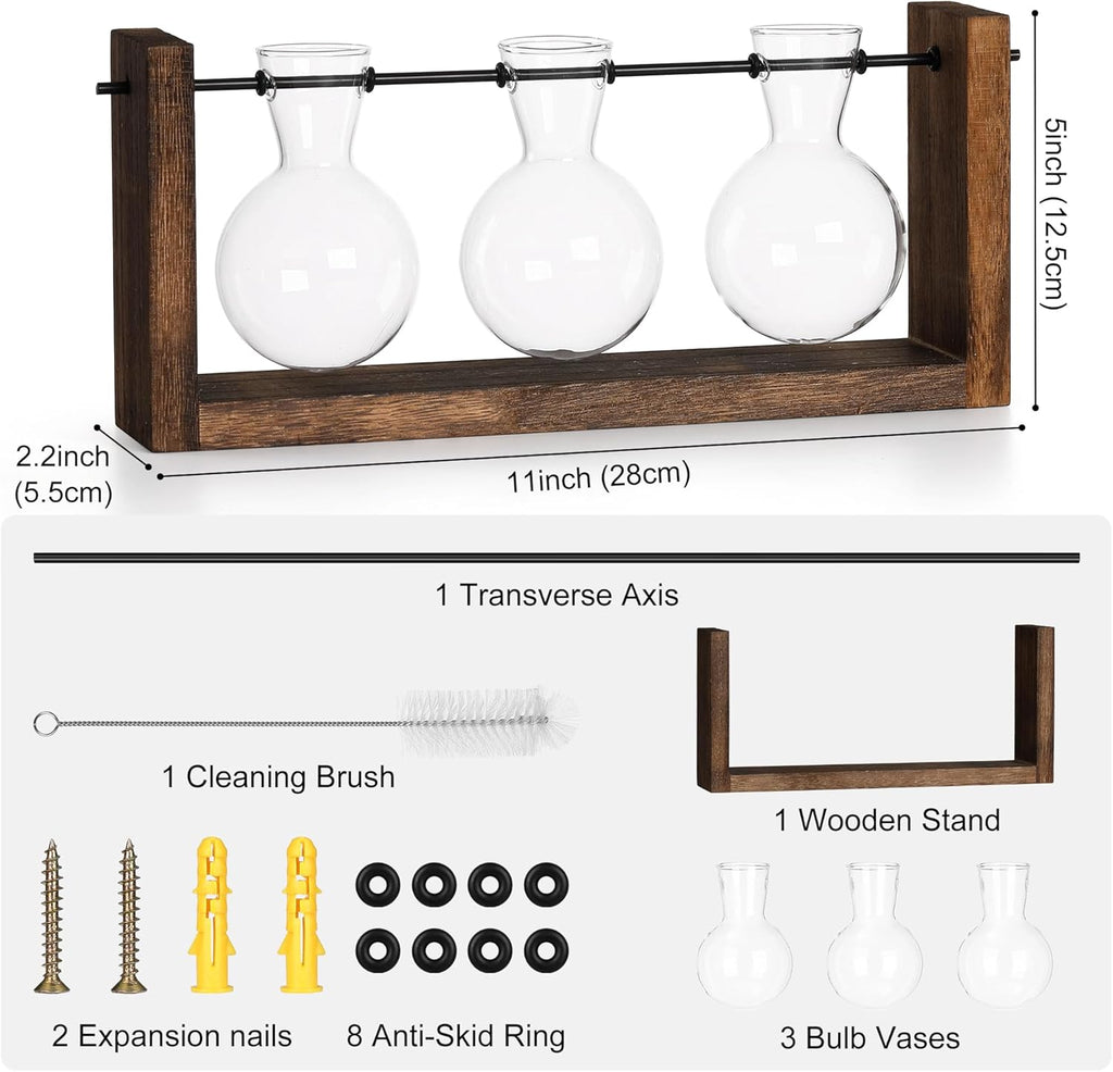 YIBOT Plants Propagation Stations,Plant Terrarium with Wooden Stand Wall Hanging Glass Planter Plant Propagation Vase for Indoor Office Home Garden Decor Plant Lover Gifts for Women