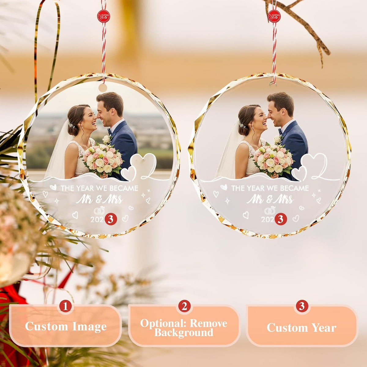Bemaystar Personalized First Christmas Married Ornaments 2025–Personalized Wedding Gifts for Couples 2025–Bridal Shower Gifts–Just Married Gift for Newlywed Couple