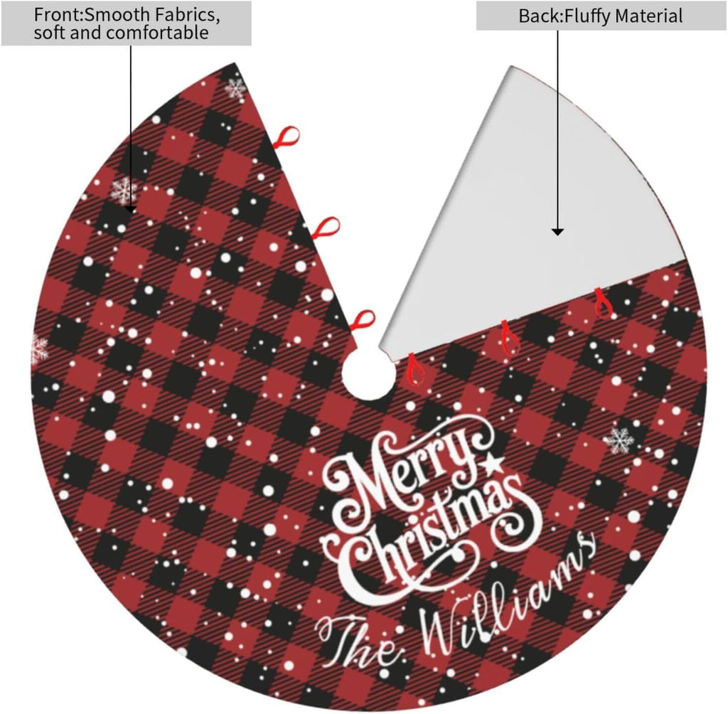 Custom Plaid Christmas Tree Skirt with Name, Personalized Holiday Xmas Tree Decor Gifts for Party Family Home, 30" - 48"