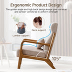 INZOY Mid Century Modern Accent Chair with High Back, Upholstered Living Room Chairs with Waist Cushion, Wood Frame Reading Armchair for Bedroom Sunroom, Beige