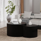 Round Coffee Table Set of 2, Nesting Coffee Table and End Table Set Small Circle Drum Side Table for Living Room Office, No Assembly (D Black Crescent)