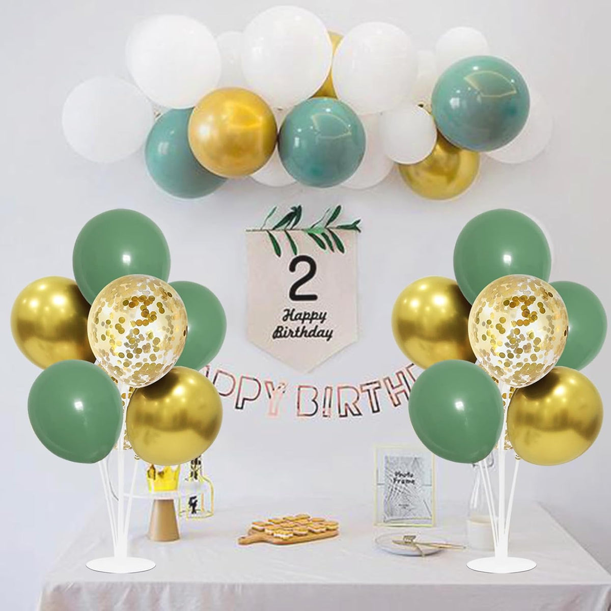 Green and Gold Balloon Stand Centerpiece Table Decorations for Birthday Woodland Baby Shower Party Decoration (Green gold set4)