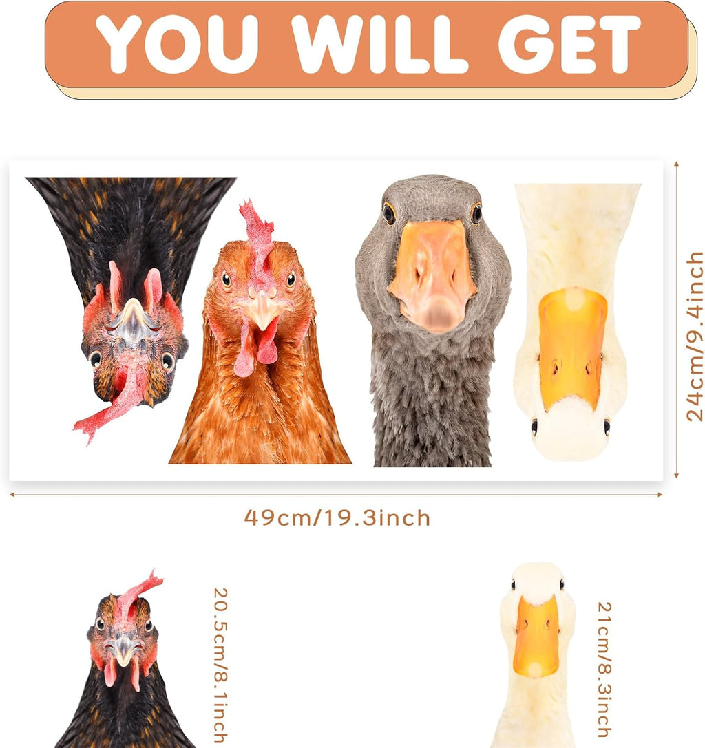 Funny Animal Windows Stickers Decor - 2 Hens Head & 2 Goose Head Window Cling Removable - Cute Animals Window Decals Peel and Stick - Funny Animals Wall Decor for Farmhouse Kitchen Door Refrigerator