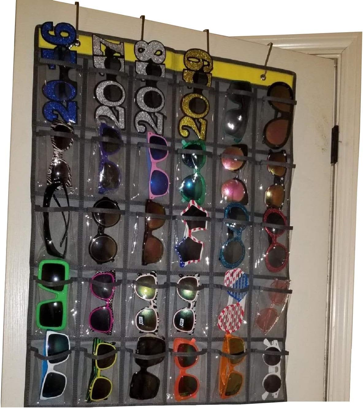 Classroom Pocket Chart for Phone Calculator Holder Over The Door Hanging Closet Jewelry Organizer with 30 Clear Pockets (GREY)