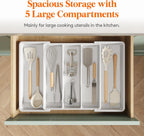 Lifewit Utensil Organizer for Kitchen Drawers, Expandable from 13‘’ to 22.4'', 15'' Depth, Plastic Cutlery Silverware Flatware Holder, Spatula Tools and Gadgets Storage, Large, White