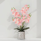 Orchid Artificial Flowers with Sliver Vase Large Silk Faux Phalaenopsis Flowers for Dining Room Table Floral Centerpieces Indoor Decoration,Pink