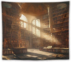 Kurtect Retro Bookshelf Tapestry,Medieval Mid Century Library Building Pattern Print Tapestries for Party Beach Picnic Blankets Tablecloths Living Room Wall Deocr, 50x60 in