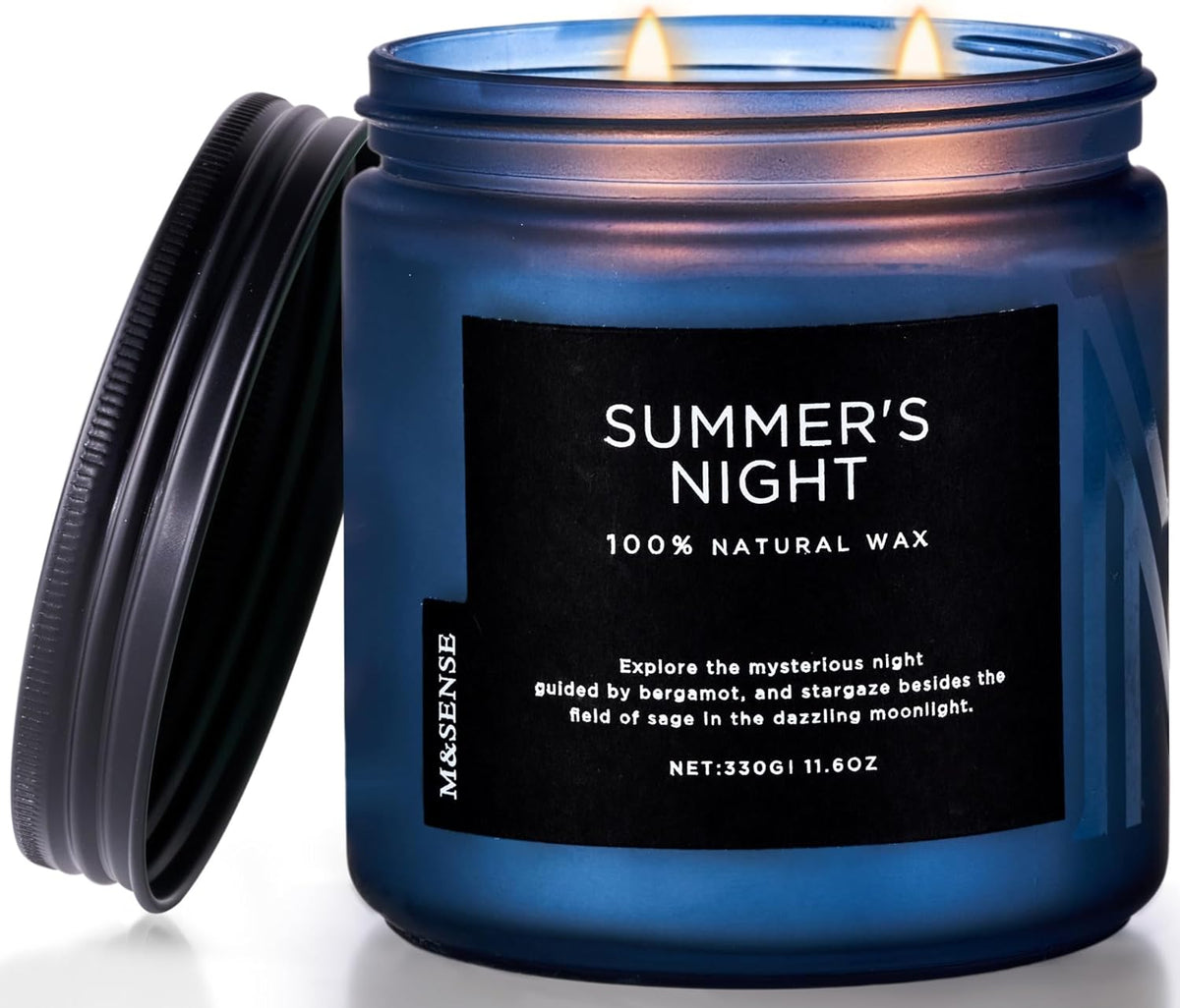 M&SENSE Summer's Night Scented Candle, 11.6oz Natural Soy Wax Clean Non Toxic for Home, Medium 2 Wick Gifts for Men, Up to 70 Hours Burn Time, Manly Candles for Bedroom