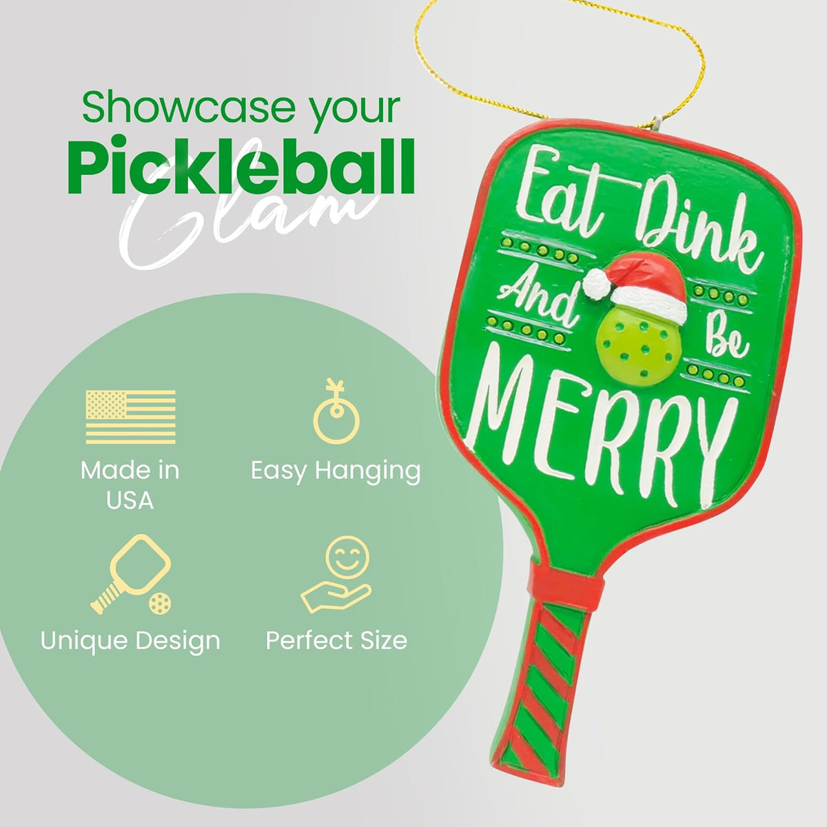 Eat Dink and Be Merry Pickleball Paddle Christmas Ornament, a US Family-Owned Business - Sportybella Pickleball Gifts Christmas Tree Decorations, Sports Enthusiast Pickleball Paddles Decor