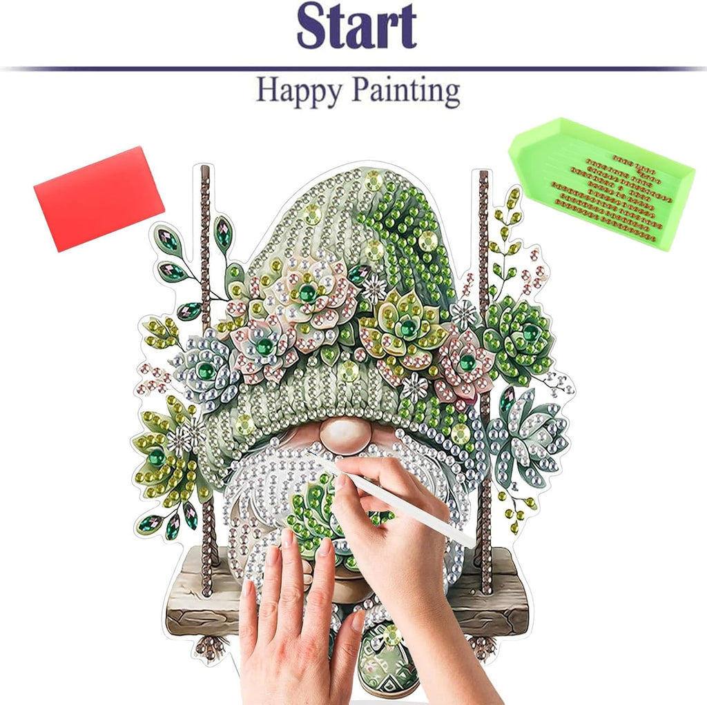 Diamond Painting Kits for Adults Beginners, 5D Full Drill Dwarf Succulents Crystal Art Desktop Ornament, DIY Single Sided Home Office Desk Decor, Creative Craft Gift Set with Tools