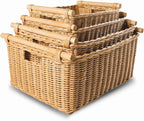The Basket Lady Pole Handle Wicker Storage Basket, Medium, 16 in L x 12 in W x 8.25 in H, Sandstone