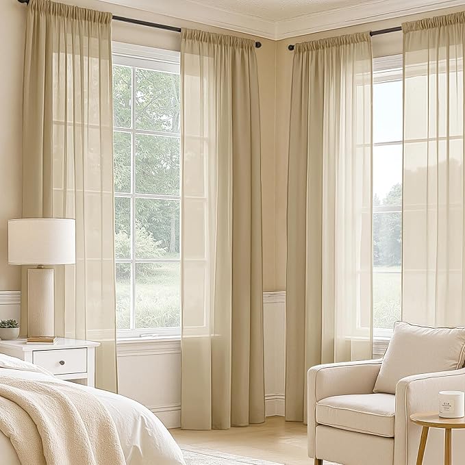 MIULEE Beige Sheer Curtains 90 Inches Long 4 Panels 42 x 90 Inches | Light - Image 2